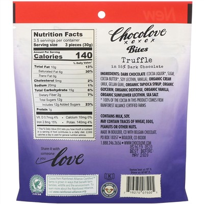 Chocolove, Bites, Truffle in 55% Dark Chocolate, 3.5 oz (100 g)