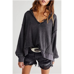 Gray Oversized Drop Shoulder Thermal Knit Top