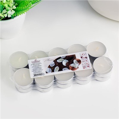 Набор чайных свечей ароматических в термоусадке "Кокос", 3,8х1,6 см, 3,5 ч, 12 г, 20 штук