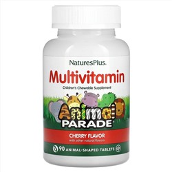 NaturesPlus, Source of Life, Animal Parade Gold, жевательные мультивитамины с микроэлементами для детей, со вкусом вишни, 90 таблеток в форме животных