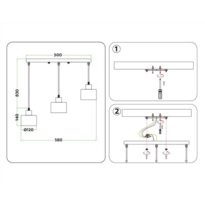 Подвесной светильник в стиле лофт TR8117/3 WH/BS белый/латунь E27*3 max 40W 580*120*970