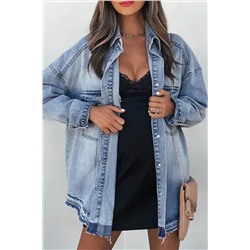 Sky Blue Flap Pocket Buttoned Oversized Denim Jacket