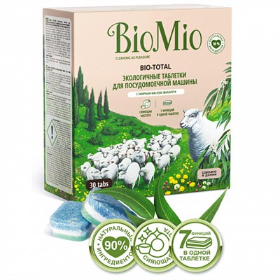 Таблетки "Bio-total" для посудомоечной машины, с маслом эвкалипта BioMio, 12 шт