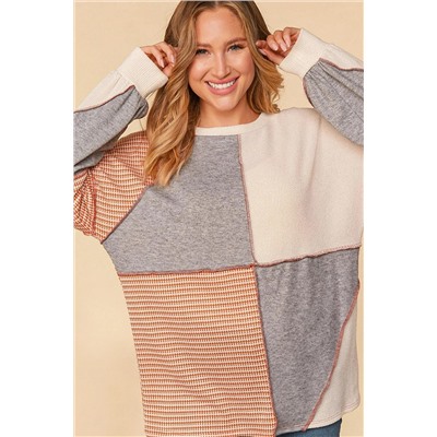 Multicolor Exposed Seam Colorblock Oversized Knit Top