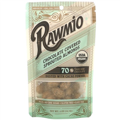 Rawmio, Chocolate Covered Sprouted Almonds, 2 oz (56.7 g)