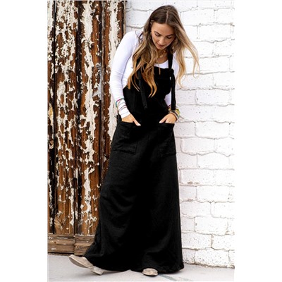 Black Knotted Straps Patch Pocket Wide Leg Jumpsuit