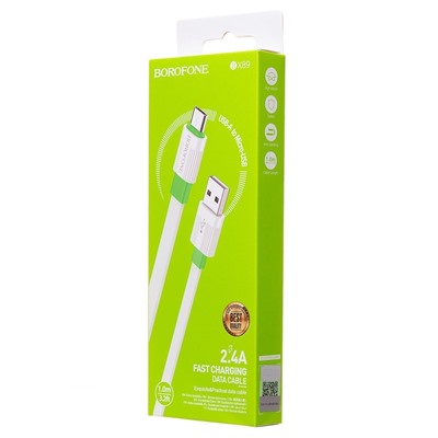 Кабель USB - micro USB Borofone BX89 (повр. уп.)  100см 2,4A  (white/green)