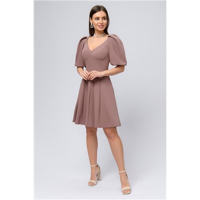 Платье бежевого цвета длины мини с объемными рукавами 1001 DRESS #844816