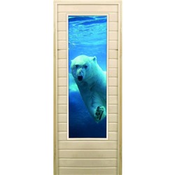 Дверь для бани со стеклом (43*129), "Белый медведь", 170×70см, коробка из осины