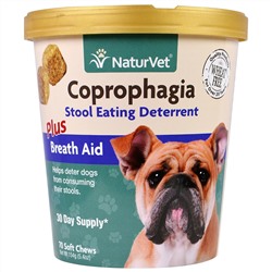 NaturVet, Coprophagia, Stool Eating Deterrent Plus Breath Aid, 70 мягких жевательных таблеток, 5,4 унц. (154 г)