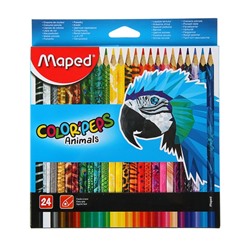 Карандаши трёхгранные 24 цвета, Maped Color Peps Animals