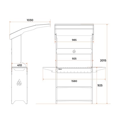 Мангал "Professional Standart Roof PSR3000" с крышей, 158,2 х 102,6 х 201 см, 3 мм, полки