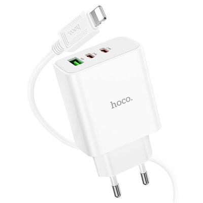 Адаптер Сетевой с кабелем Hoco C126A PD 2Type-C/USB 40W (Type-C/Lightning) (white)