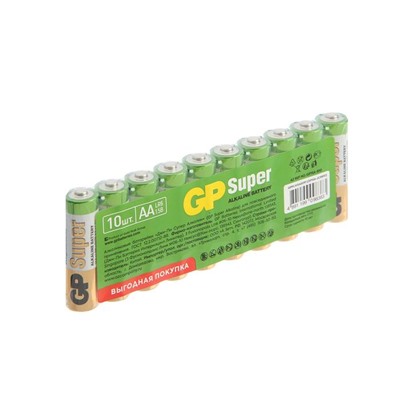 Батарейка алкалиновая GP Super, AA, LR6-10S, 1.5В, спайка, 10 шт.