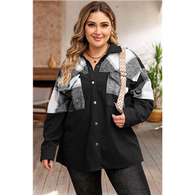 Black Plaid Patchwork Plus Size Corduroy Shacket