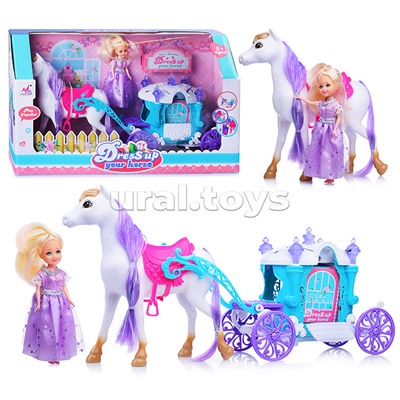 Карета "Сказка" с лошадкой и куклой, в коробке