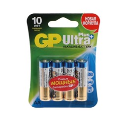 Батарейка алкалиновая GP Ultra Plus, AA, LR6-4BL, 1.5В, блистер, 4 шт.
