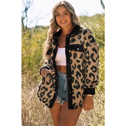 Black Contrast Trimmed Leopard Teddy Shacket