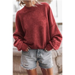 Red Dahlia Drop Shoulder Crew Neck Pullover Sweatshirt