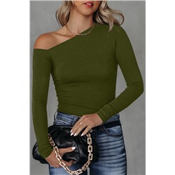 Green Asymmetrical Neckline Long Sleeve Knit Top