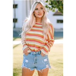 Orange Stripe Long Sleeve Knitted Sweater