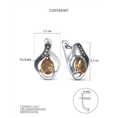 Серьги из чернёного серебра с султанитом и марказитами 925 пробы GAE2132