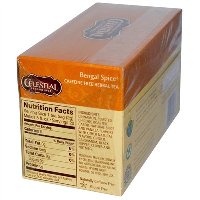 Celestial Seasonings, Травяной чай Bengal Spice, без кофеина, 20 чайных пакетиков, 47 г (1,7 унции)