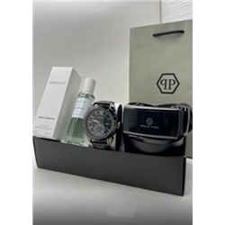 Подарочный набор для мужчины ремень, часы, духи + коробка #21134395