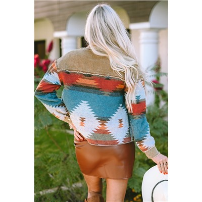 Camel Western Pattern Patchwork Flap Pocket Shacket