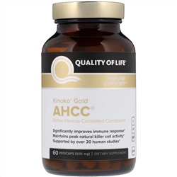 Quality of Life Labs, Kinoko Gold AHCC, поддержка иммунитета, 500 мг, 60 растительных капсул