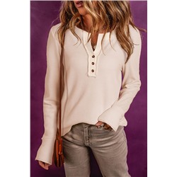 Beige Waffle Knit Textured Henley Top