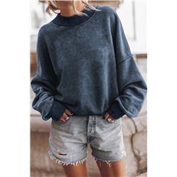 Sky Blue Drop Shoulder Crew Neck Pullover Sweatshirt