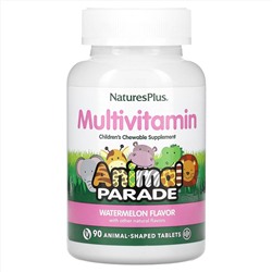 NaturesPlus, Animal Parade, жевательные мультивитамины для детей, со вкусом арбуза, 90 таблеток в форме животных