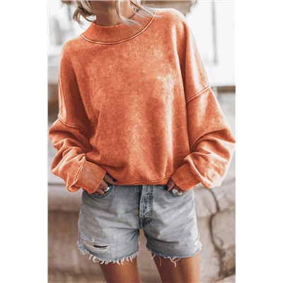 Orange Drop Shoulder Crew Neck Pullover Sweatshirt