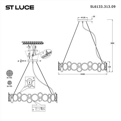 SL6133.313.09 Светильник подвесной ST-Luce Латунь/Дымчатый G9 9*5W 4000K