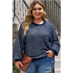 Blue Heathered Knit Plus Size Drop Shoulder Sweater