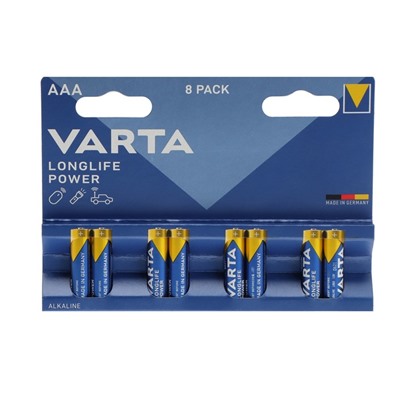 Батарейка алкалиновая Varta LongLife Power, AAA, LR03-8BL, 1.5В, блистер, 8 шт.