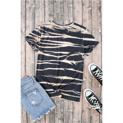 Blue Tie Dye Stripe Print Bleached T-Shirt