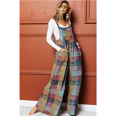 Multicolour Brushed Checkered Wide Leg Overalls