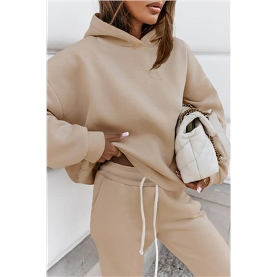 Pale Khaki Chunky Two-piece Hooded Sweatsuit