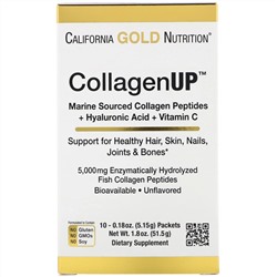 California Gold Nutrition, CollagenUP, морской гидролизованный коллаген с гиалуроновой кислотой и витамином С, без запаха, 10 пакетов, 5,15 г (0,18 унции) каждый