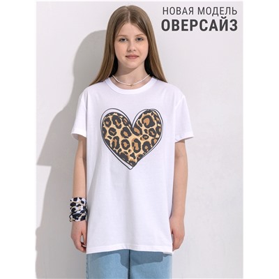 футболка 1ДДФК4512001; белый / Леопардовое сердце