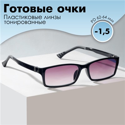 Готовые очки Восток 8986 тонированные, цвет чёрный, отгибающаяся дужка, -1,5