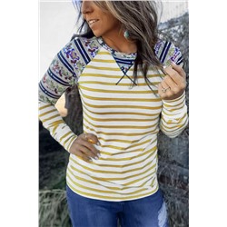 Striped Cartoon Graphic Raglan Sleeve Casual Blouse