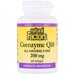 Natural Factors, коэнзим Q10, 200 мг, 60 мягких таблеток
