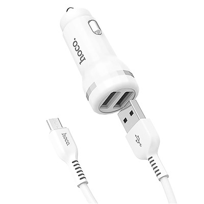 Адаптер Автомобильный с кабелем Hoco Z27 2USB/5V/2.4A +micro USB (white)