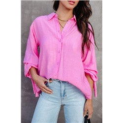 Розовая рубашка со сборчатым рукавом и декором на спинке