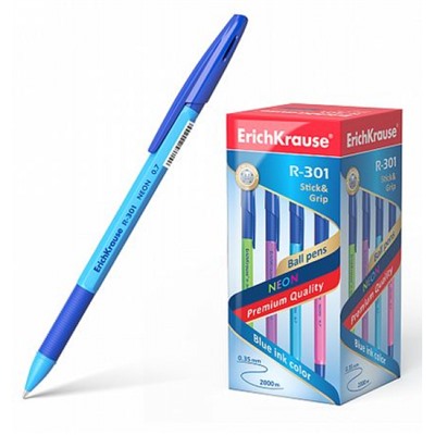 Ручка шариковая R-301 Stick.Grip NEON синяя 0.7мм 42751 Erich Krause