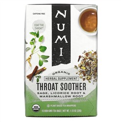 Numi Tea, Organic, Throat Soother, Caffeine Free, 16 Non-GMO Tea Bags, 1.13 oz (32 g)