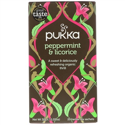 Pukka Herbs, Травяной чай из перечной мяты и лакрицы, без кафеина, 20 чайных пакетиков, 30 г